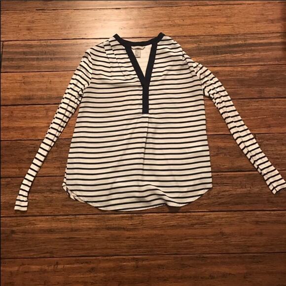H&M Striped Top Navy and White V-neck Blouse - Picture 1 of 2